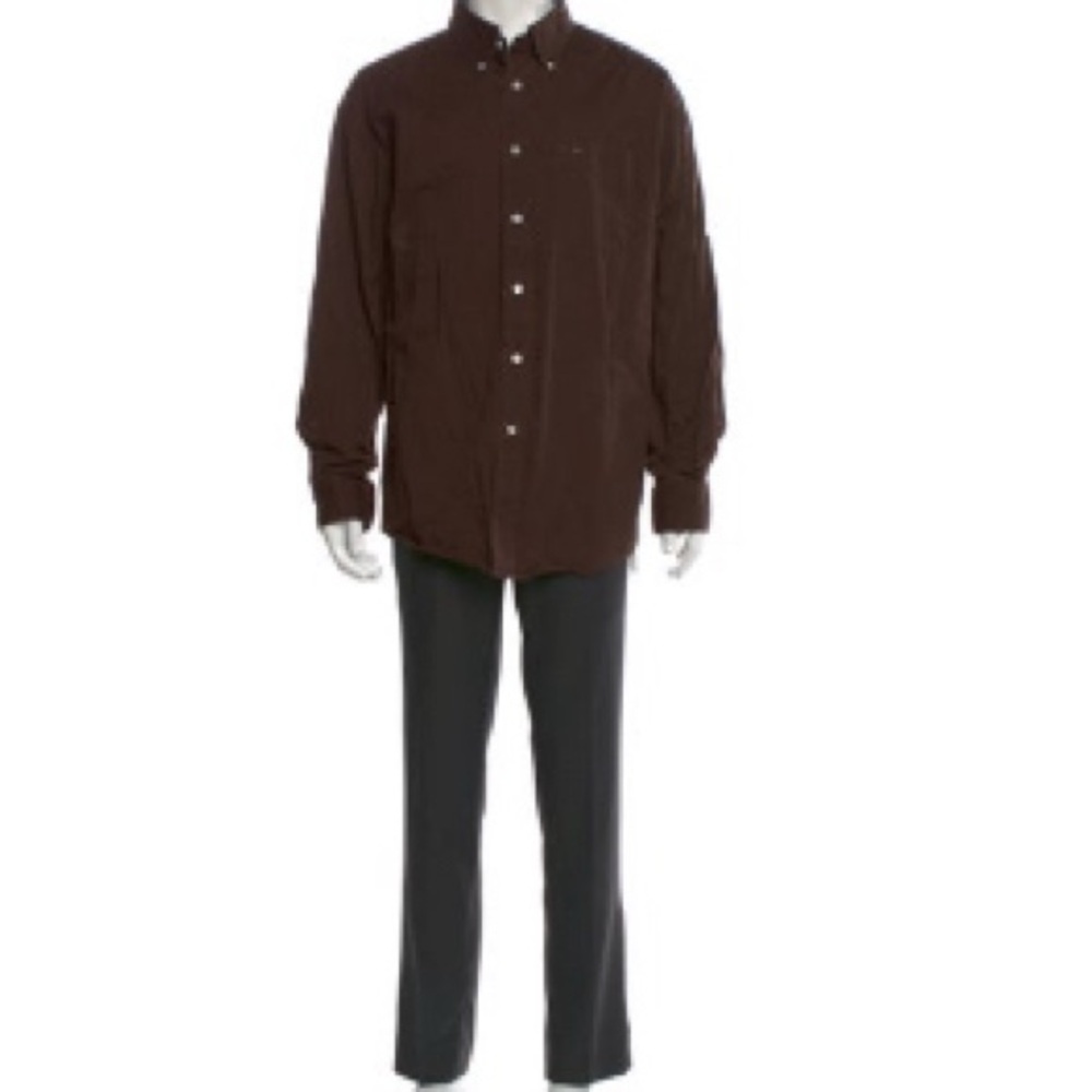Brown Button-Up Shirt and Black Pants Set